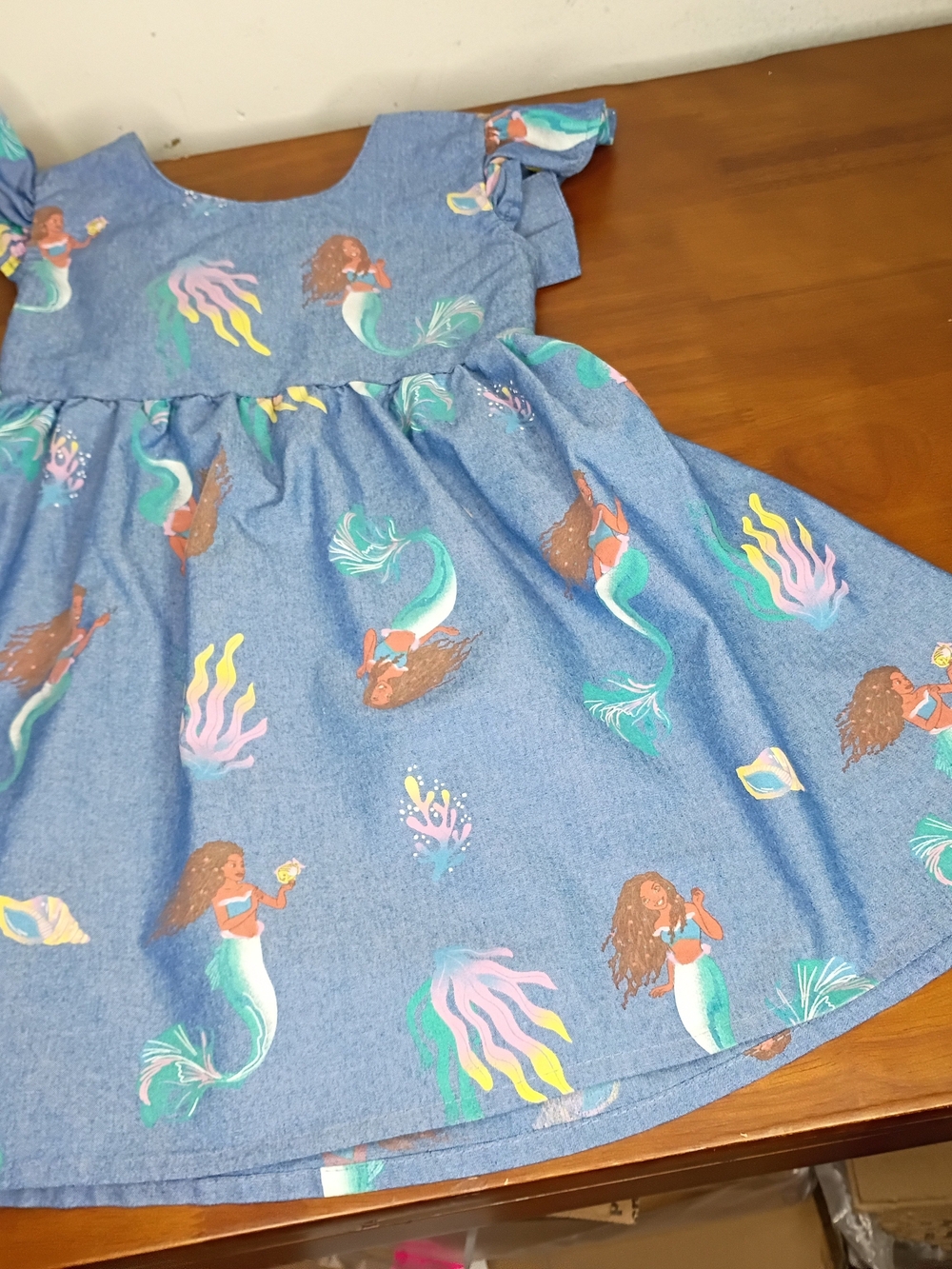 Disney Blue Mermaid Print Girls' Casual Dress